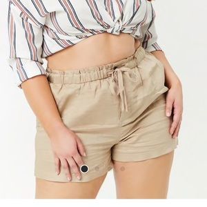 Plus Size Tan/Khaki Paperbag Linen Shorts NWT 3X